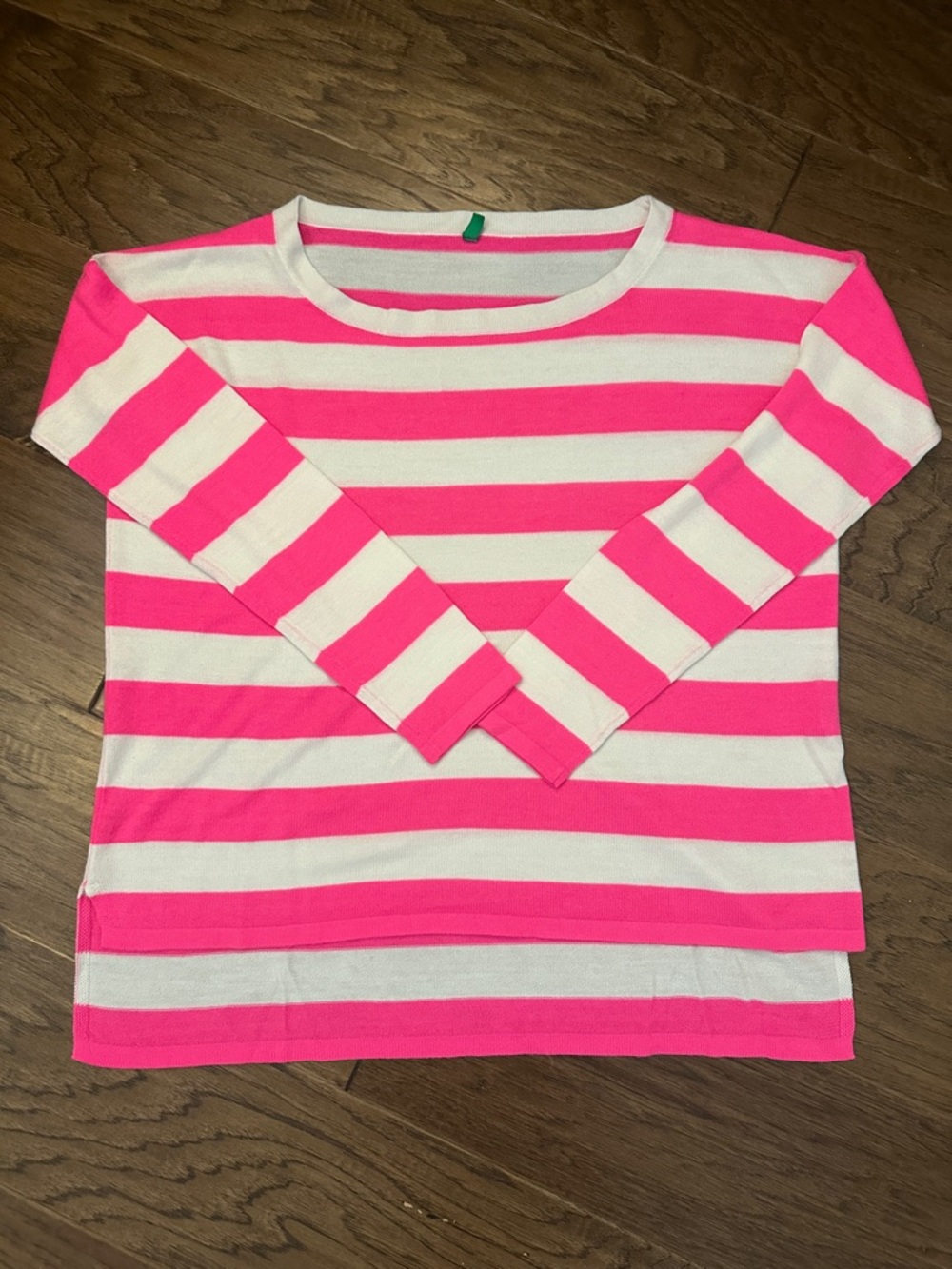 Vintage United Colors of Benetton M Striped Pink and White Long Sleeve Top